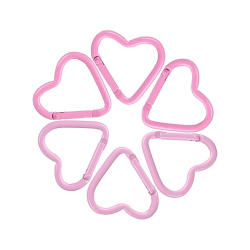 6Pack Carabiners Hook Clips Camping Accessories,Versatile Aluminum Key Holder for Outdoor Travel and Daily - Pink Heart Shape