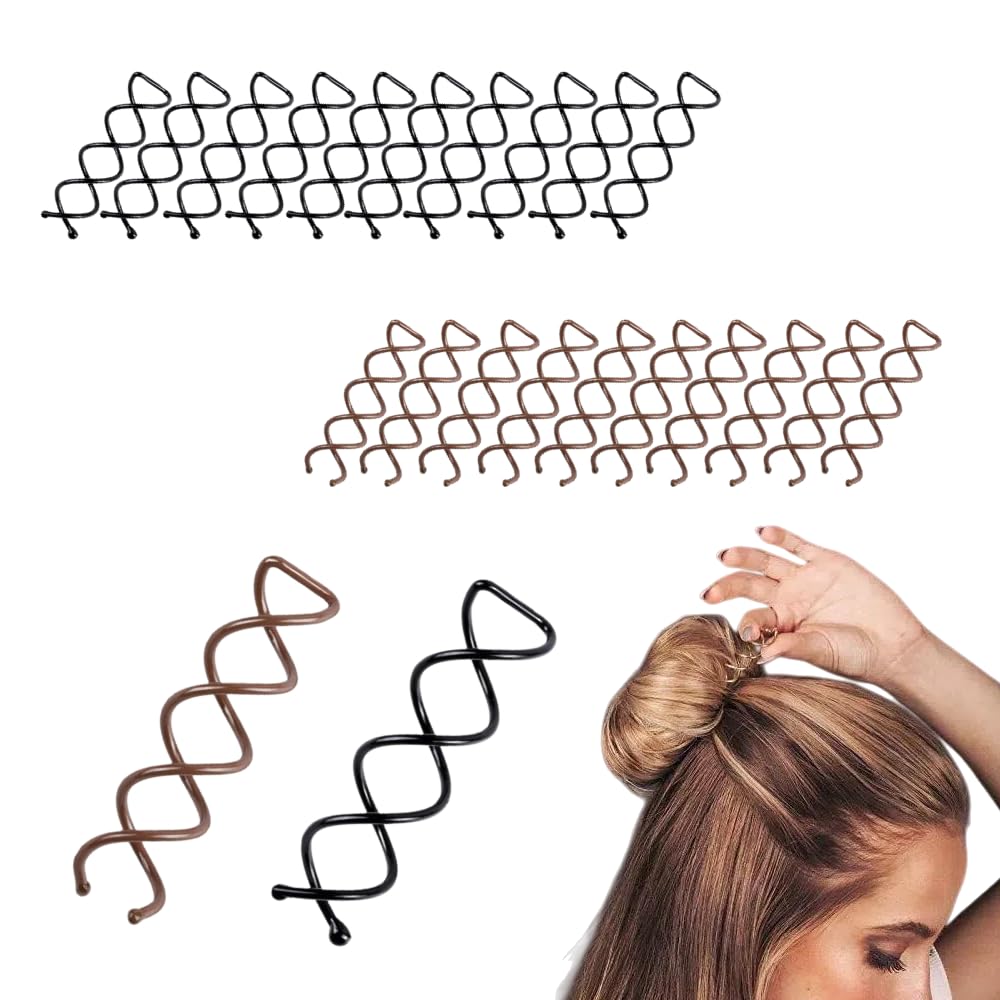 20PCS Spiral Twist Hair Pins - 10 Black &10 Brown Spin Pins Spiral Bobby Pins for Girls Women Non-Scratch Round Clip Bun Twist for Hair
