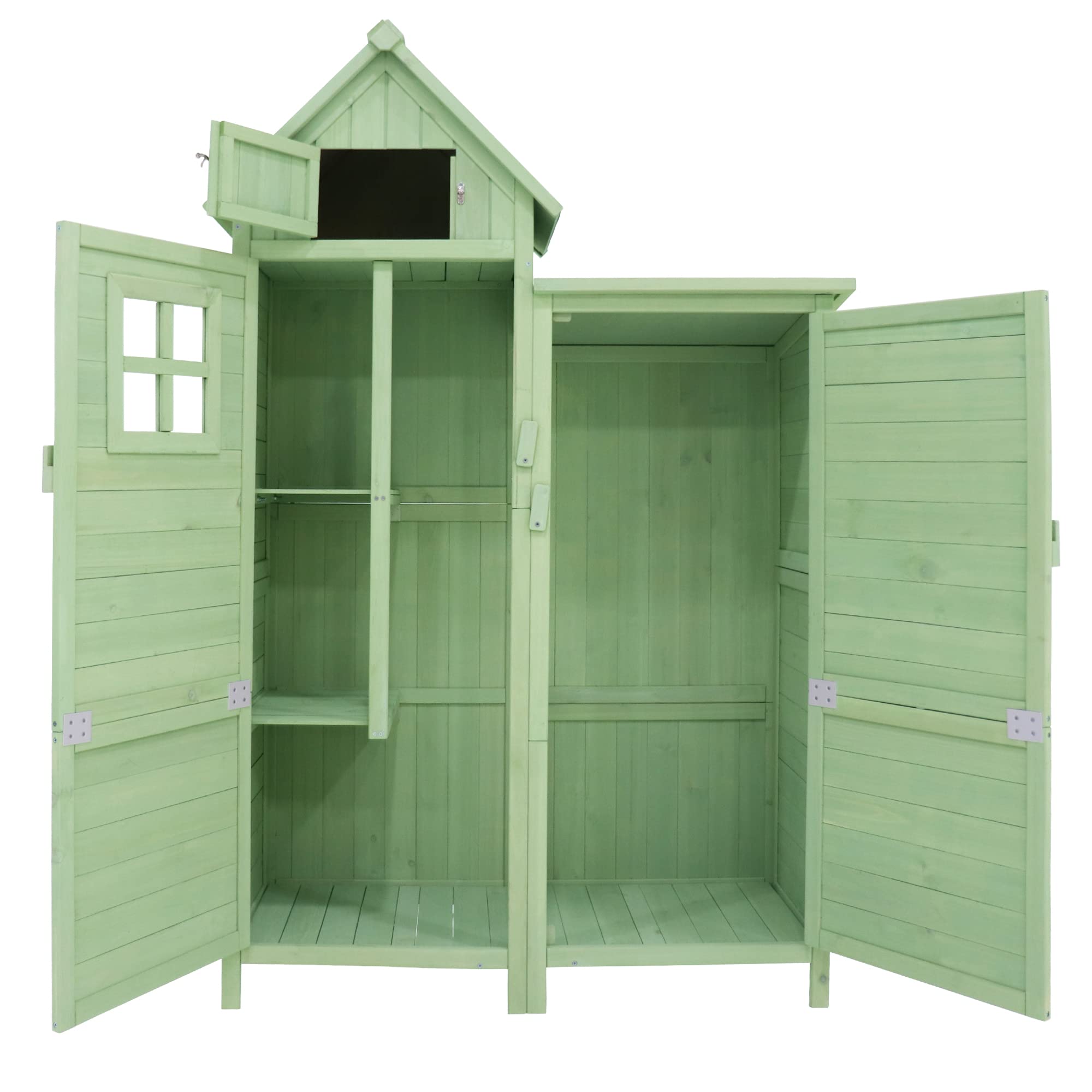 Casetta per attrezzi da giardino, resistente alle intemperie, in legno, per esterni, in PVC, 118 x 54 x 173 cm (larghezza x profondità x altezza), verde