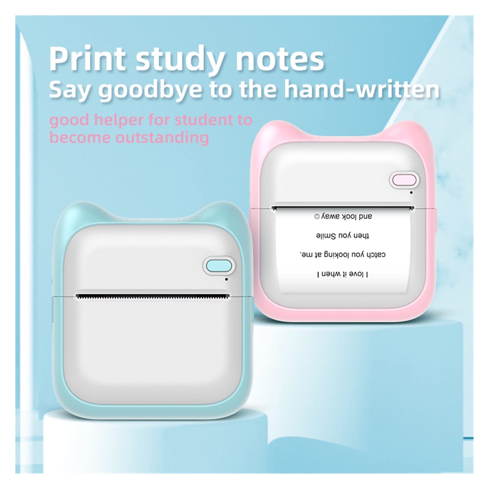 Stampante a getto d'inchiostro portatile, Mini Stampante Termica Portatile 200dpi 57mm Stampa Adesivi Senza Fili Bluetooth Senza Inchiostro Blu Rosa Tasca Note Stampante Lista delle Cose da Fare Asciu