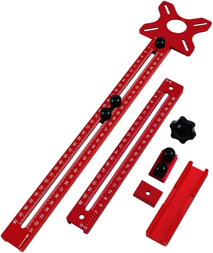 Aluminum Alloy Router Milling Groove Bracket, Circle Cutting Jig Woodworking Cabinet, Quick-Disassembly Punch Tool with Detachable Base, Red Finish Trim Routers (Regular Model)(A)