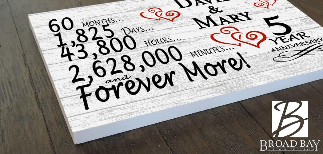 Personalized 5 Year Anniversary Sign Gift 5th Wedding Anniversary Present For Couple Days Minutes Years - Solid Wood - 16.5in x 10.5in x .75in (05 Year)