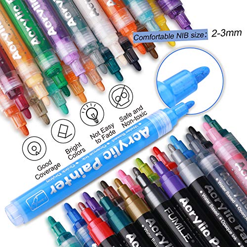 Fumile Acrylic Paint Pens,36 Colors Paint Marker Pen Set Ideal For Rock Wood, Metal, Plastic, Glass, Canvas, Ceramic，Easter Egg And More Painting, Bright Color, Low Odor, Easy To Ink, Convenient Diy. #TOP3