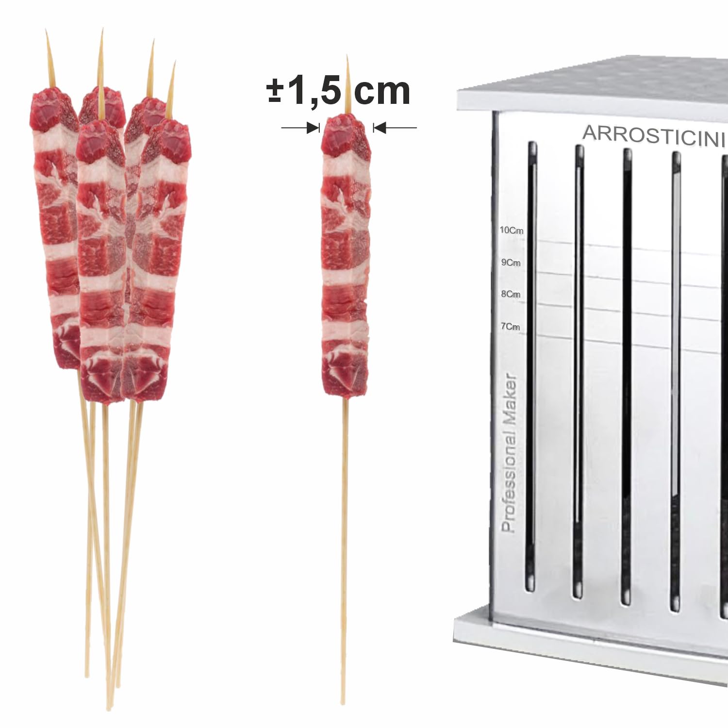Cubo Arrosticini Spiedini (49 Pcs.) in Acciaio Inox – Macchina per Arrosticini, Kebab, Souvlaki – Smontabile e Facile da Pulire.