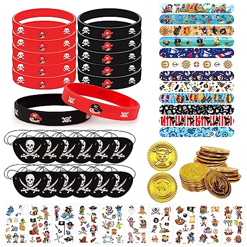TZQFROCE Lot de 70 accessoires de fête pirate - Bracelets en silicone - Pièces d'or - Décoration de pirate - Décoration d'anniversaire pour enfants