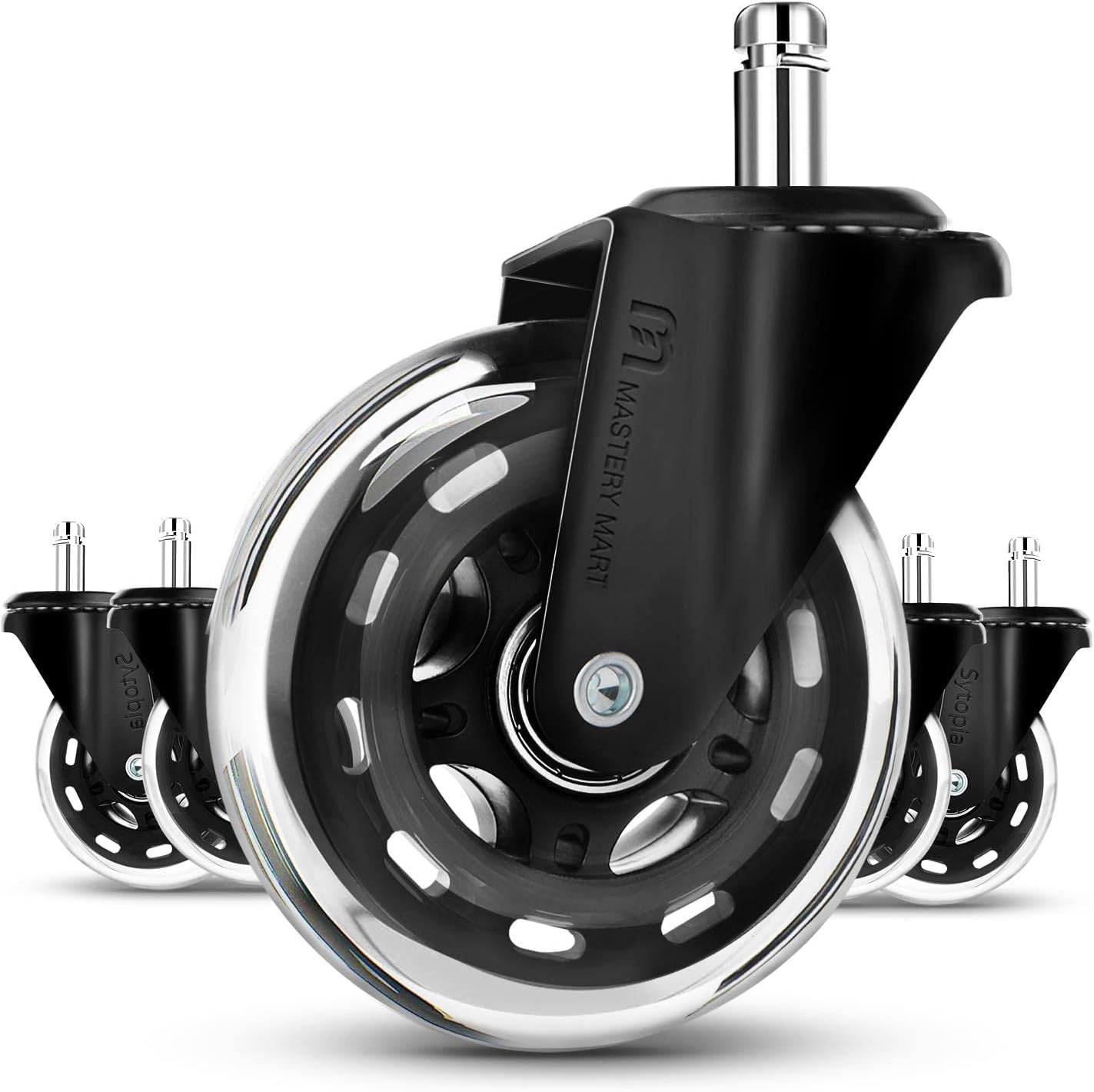 Mastery Mart Office Chair Wheels Replacement- 11x22mm Rubber Office Chair Castors, Smooth & Silent on Hardwood & Carpet, Heavy Duty and Floor Protecting (Not for 1KEA Chairs, Set of 5, Black)