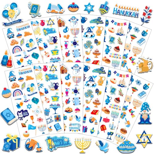 UPINS 12 Sheets Hanukkah Stickers for Kids 3D Foam Puffy Chanukah
