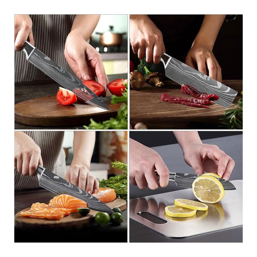 KEPEAK 5 Piece Kitchen Knife Set, Chef Knife Santoku Cleaver Paring Knives High Carbon Steel, Pakkawood Handle for Vegetable Meat Fruit