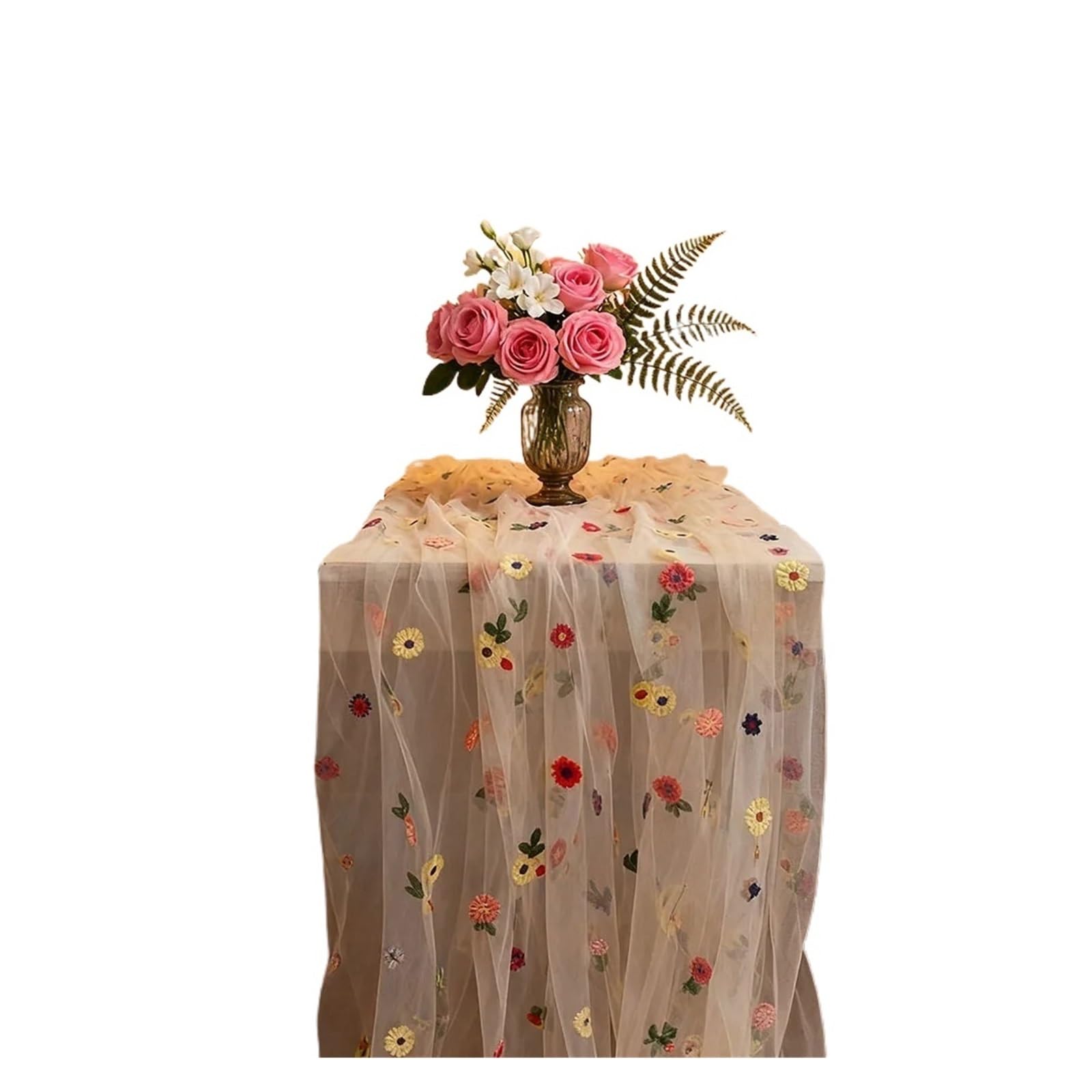 Camino de Mesa Flores de Tul Camino de Mesa Flores Colores | Fiestas familiares, cubierta de mesa de comedor de boda, decoración de fiesta de cumpleaños(160x300cm)