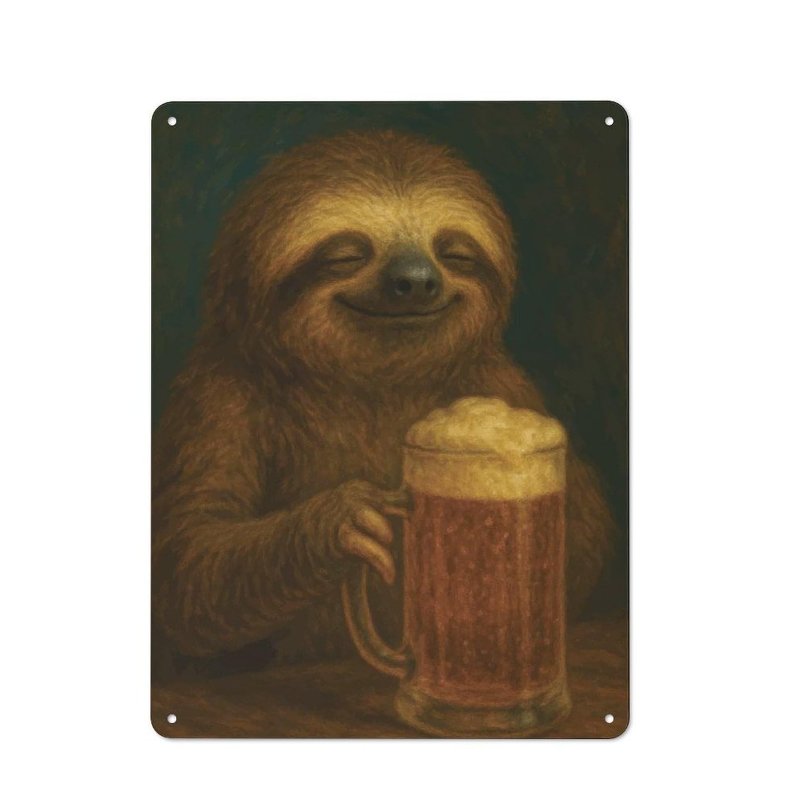 Sloth with Beer Mug Painting Vintage Tin Sign 40x30cm for Pub Or Café, for Everyday Room Decor with A Vintage Look