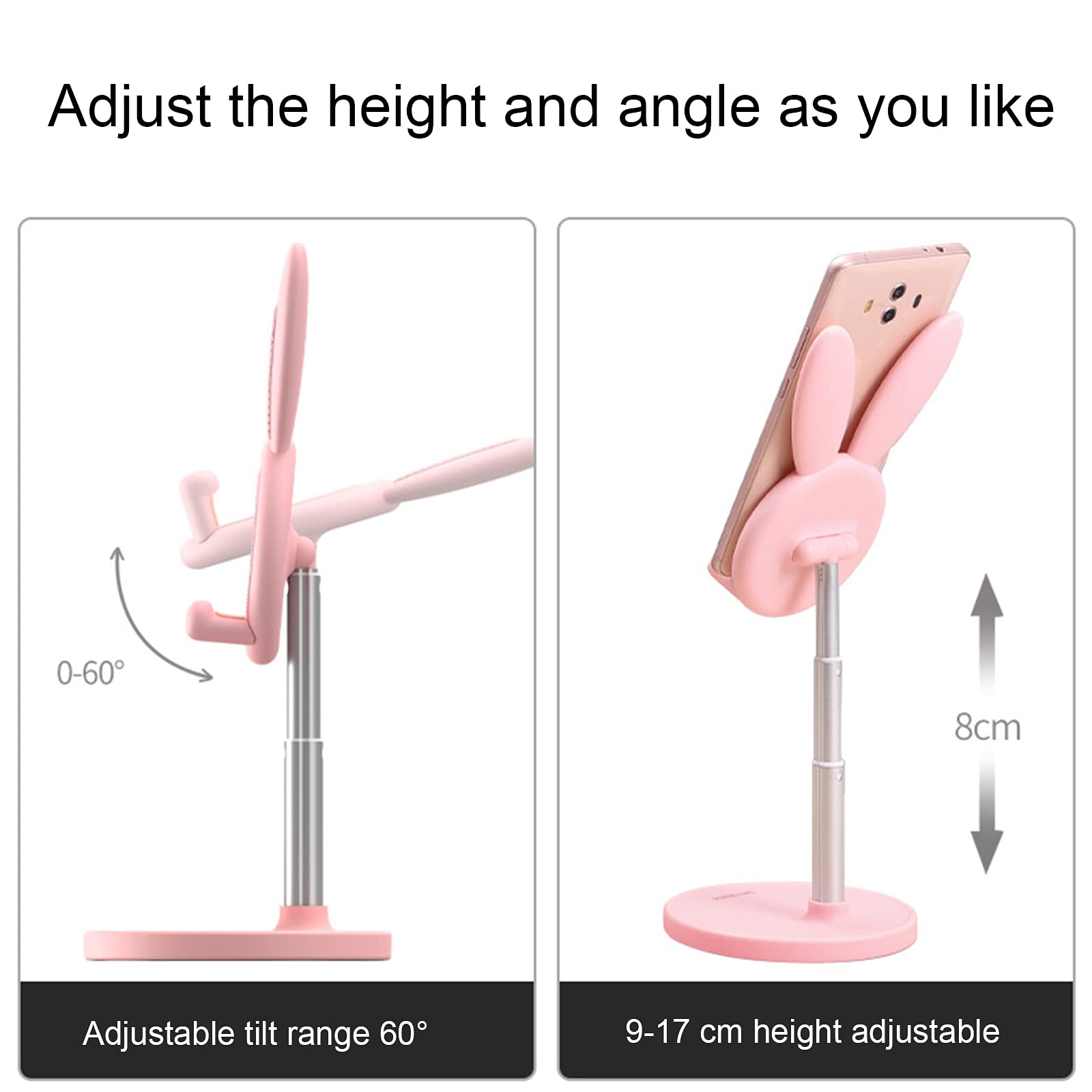Support Téléphone Portable Lapin - Design Mignon Avec Oreilles - Base Lourde Stable - Angle Réglable - Compatible Smartphones Et Petites Tablettes