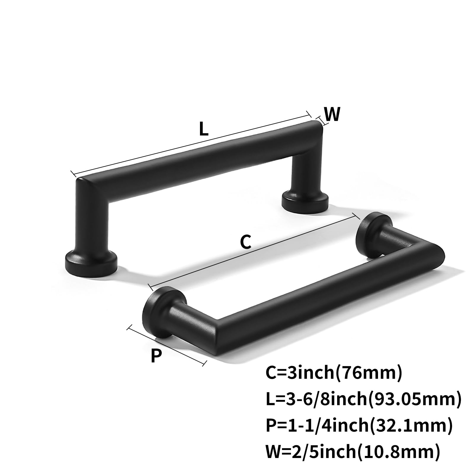 KHTUMEWARE-80348 Matte Black Cabinet Pulls CTC 3 in (76 mm) 2-Pack in Matte Black — KHTUMEWARE