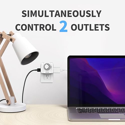 Miniatura 4 de TiFFCOFiO Temporizador mecánico para interiores, interruptor temporizador enchufable de 3 puntas, 2 salidas con toma a tierra para lámparas