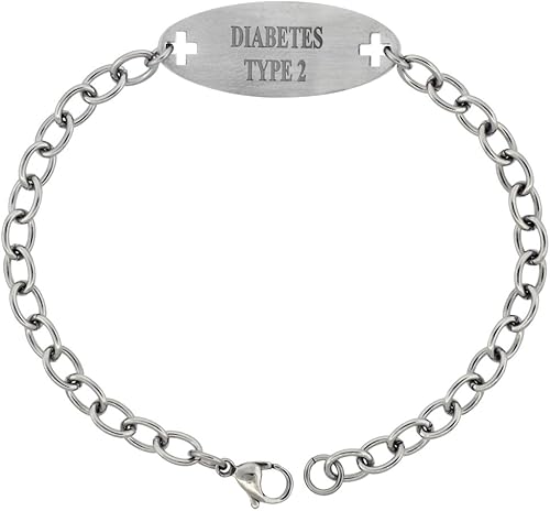 Miniatura 2 de Pulsera de alerta médica de acero quirúrgico para identificación diabética tipo 2 de 916 pulgadas de ancho, 9 pulgadas de largo, Acero inoxidable