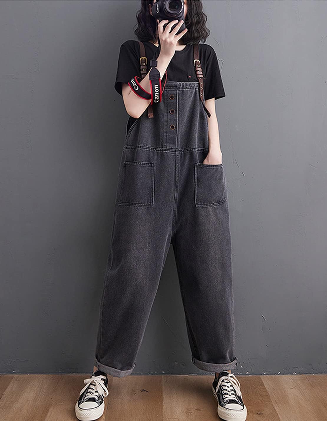 Women's Loose Baggy Denim Overalls Casual Vintage Adjustable Straps Stretch Bib Jumpsuit Rompers Harem Pants - Image 6