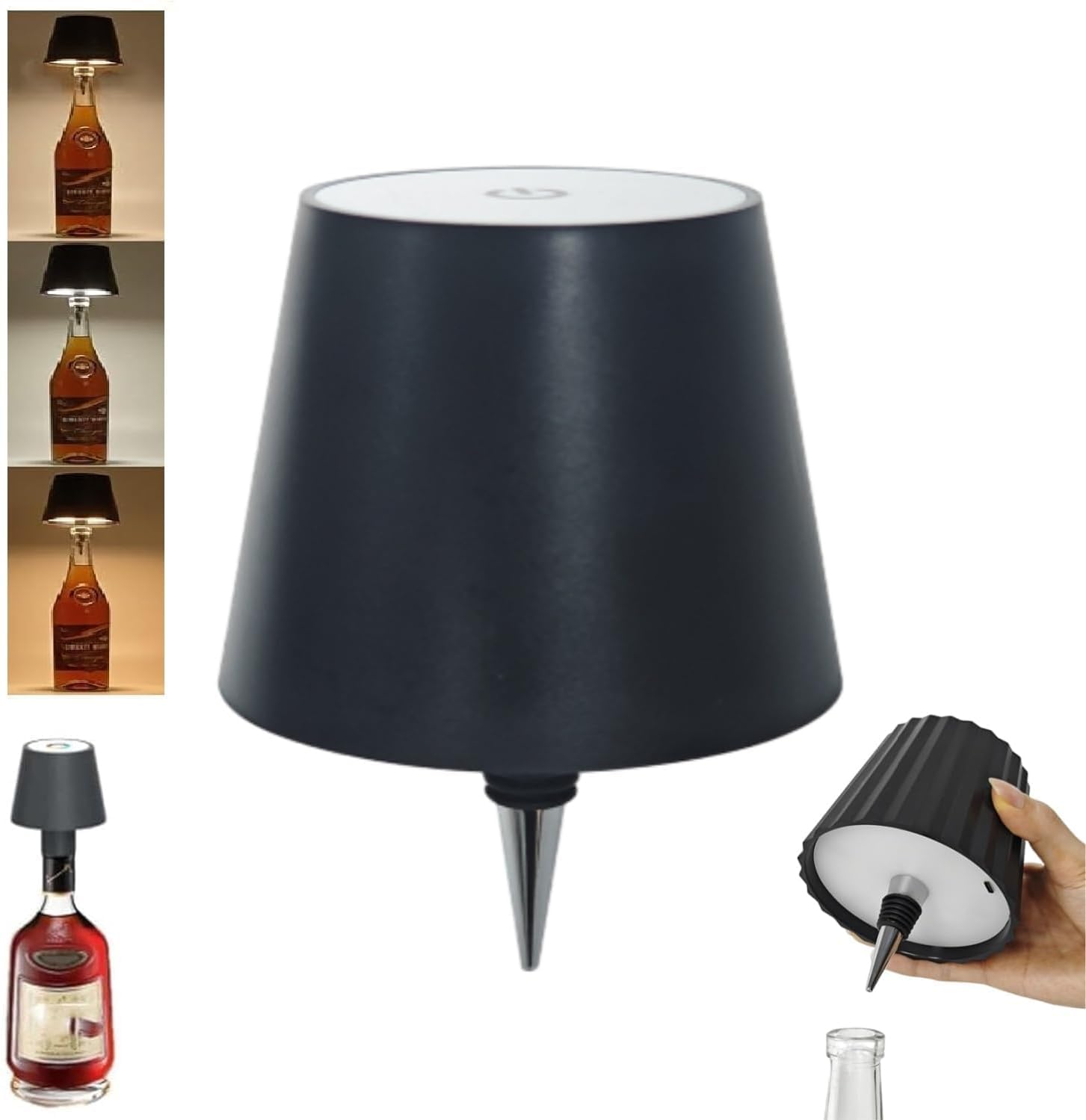 Bestbless Wireless Bottle Lamp, Wireless Bottle Lamp, Stepless Dimming Pridola Bottle, Touch Control 3Colors Mode Wine Bottle, Led Wine Bottle Lamp, Pridola Bottle Light (Black)