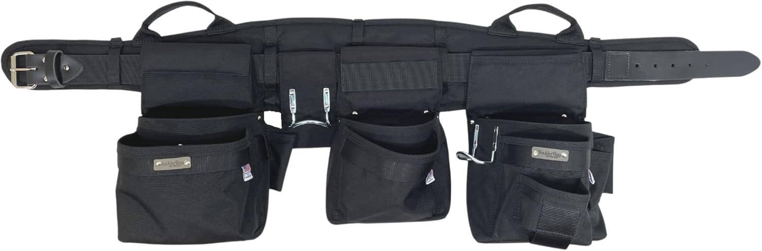 BOULDER BAG Ultimate Pro Framer MAX Triple Combo with Comfort Back Support Tool Belt, Leather Belt Buckle, Heavy Duty, Black (Large 33-36 Inches), Made in USA