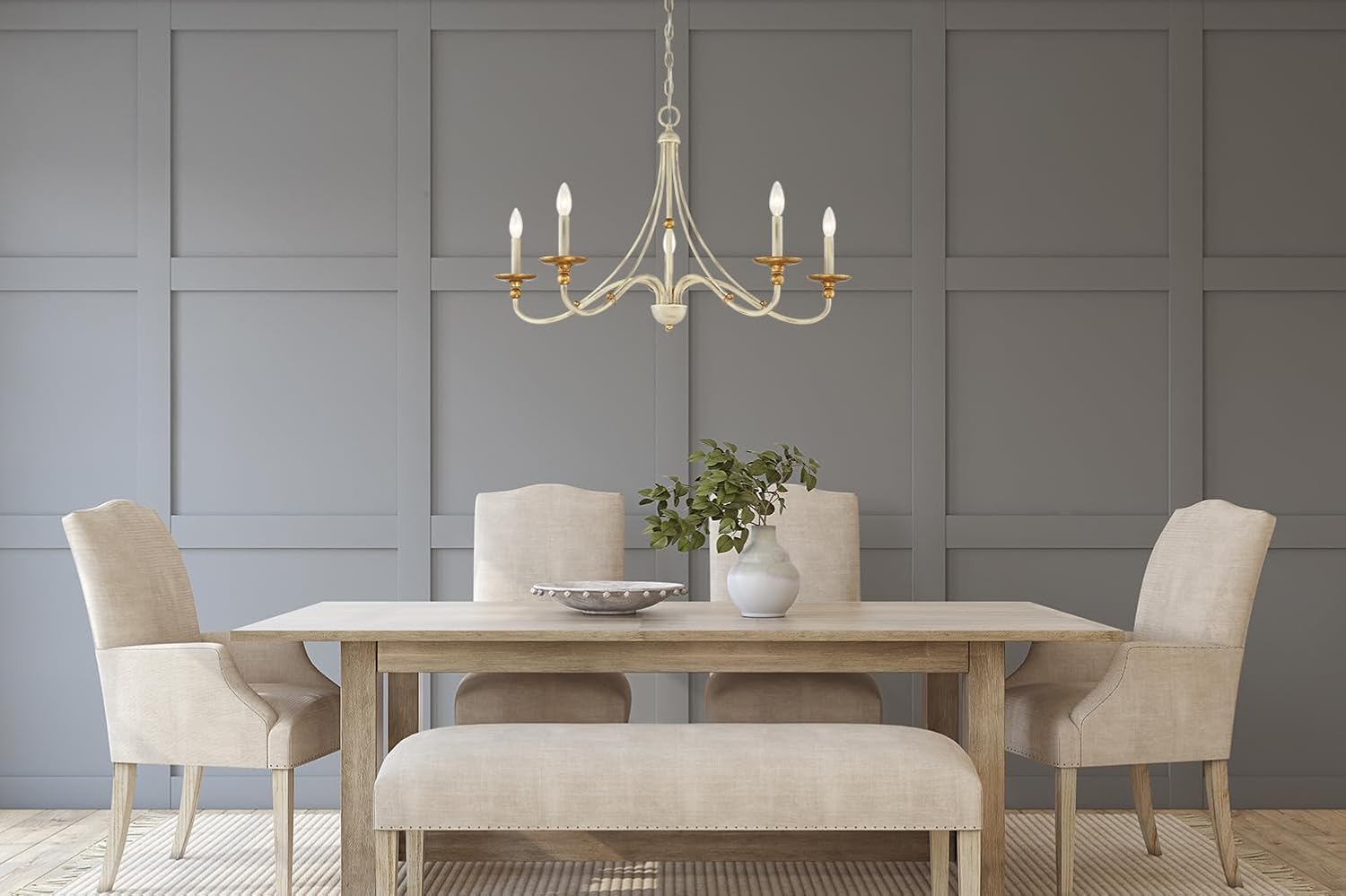 Minka Lavery 1045-701 Westchester County Chandelier, 5-Light, 300 Total Watts, 28-in H x 20-in W, Farm House White with Gilded Gold Leaf