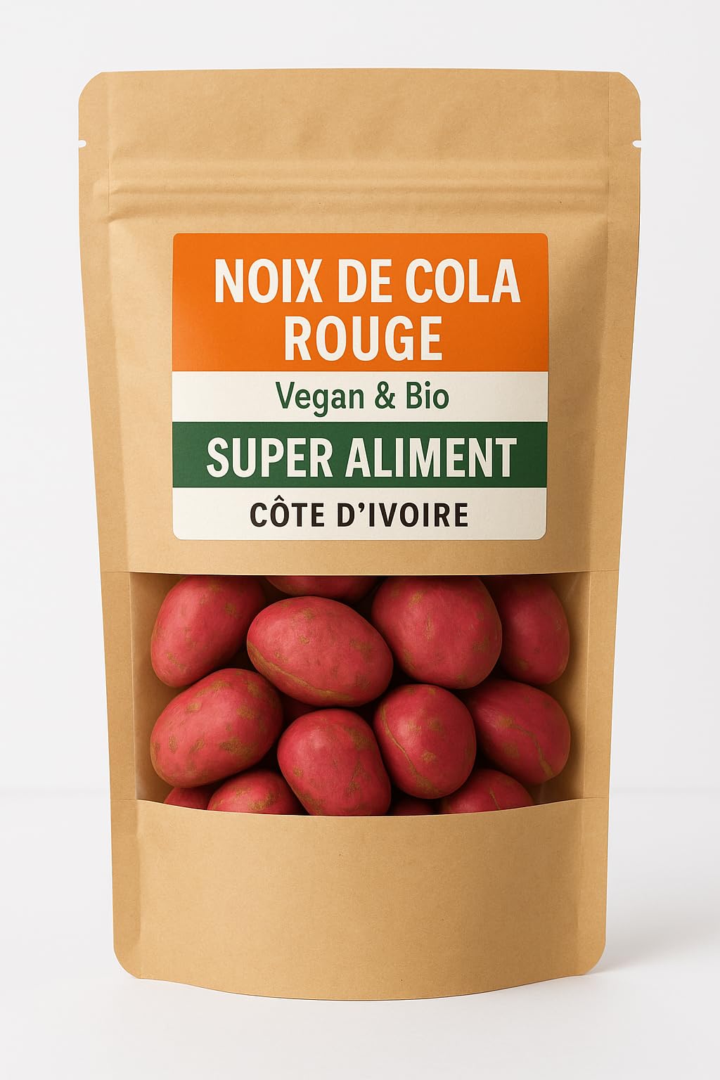 Nueces de Cola orgánicas de Costa de Marfil, formato pequeño, bolsa con cremallera 100 g