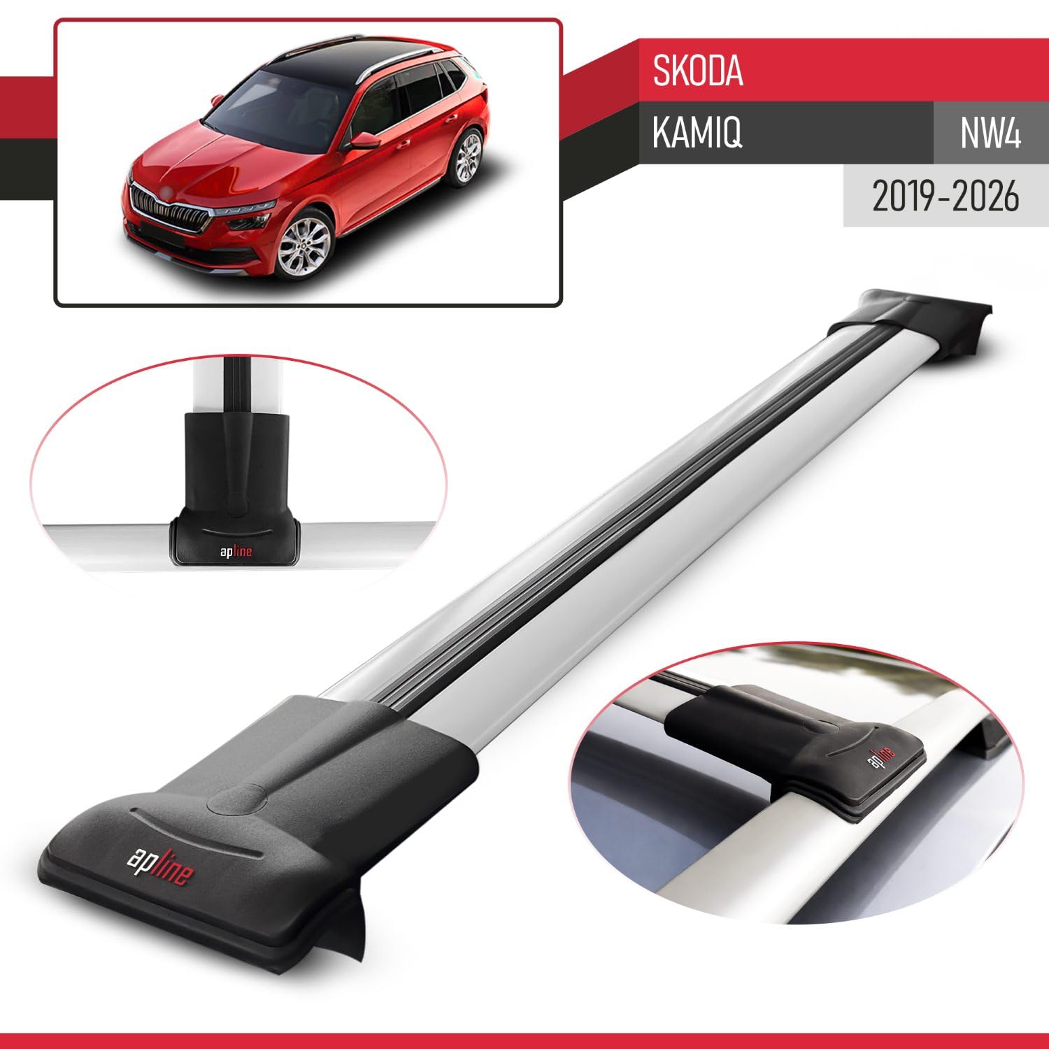 Compatibile con Skoda Kamiq 2019-2026 Fly Model Barre Tetto Portapacchi Auto Barre Portatutto Grigo Alluminio 2 Barre