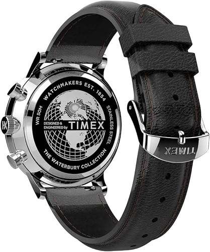 Vista 3 de Timex Men's Waterbury Classic Chrono 40mm Stainless Steel Quartz Dress Watch with Leather Strap