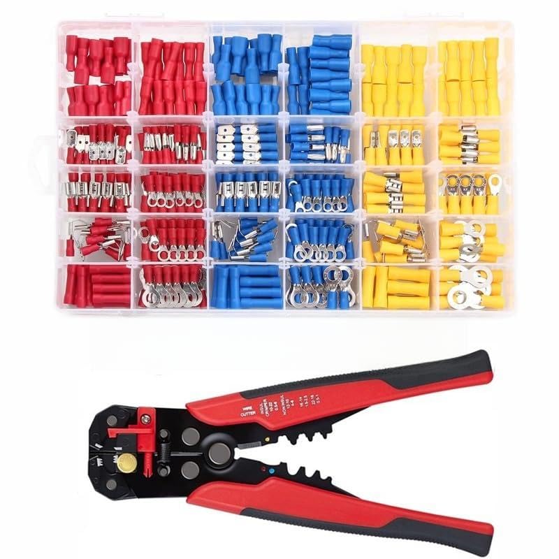 480PCS Insulated Cable Connector Electrical Wire Crimp Spade Butt Ring Fork Ring Lugs Rolled Terminals + Self Adjusting Plier - (Color: 480PCS Plier)