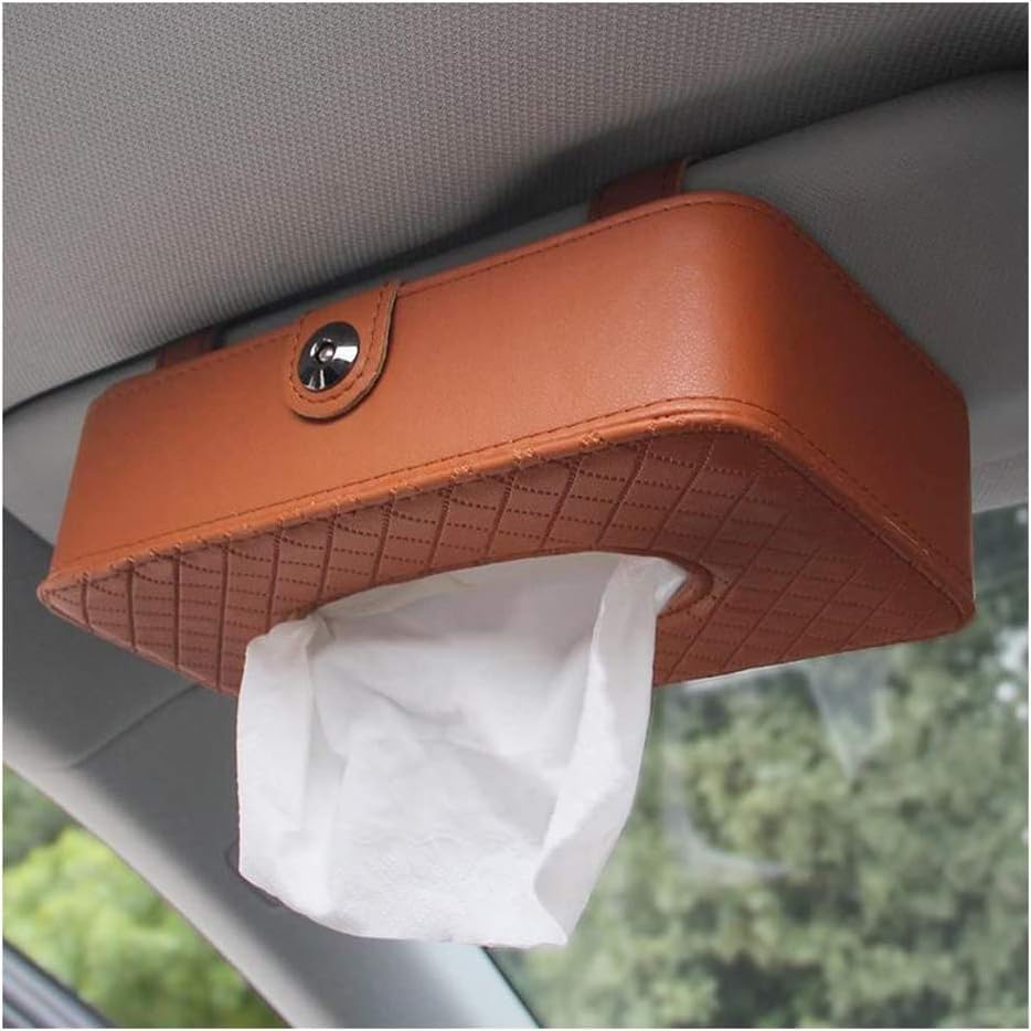Car Tissue Holder, PU Leather Car Sun Visor Napkin Holder, Tissues Box Cover for Backseat, Universal Car Interior Accessories(Brown, Clip)