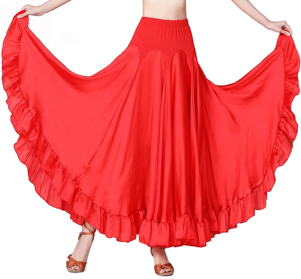 Women Elegant Ballroom Dancing Skirt Latin Dance Party Long Swing Full Skirt
