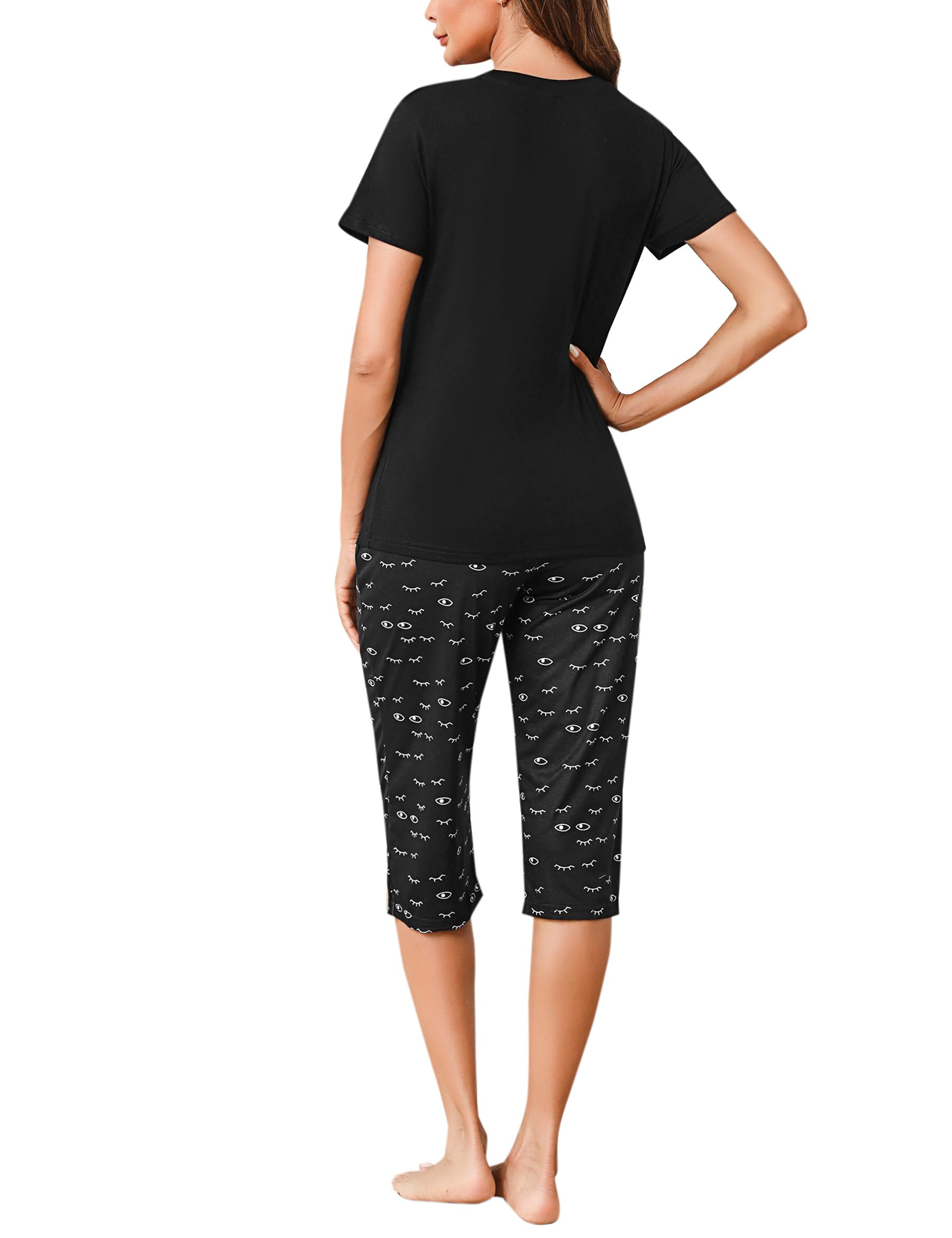 Uniexcosm Pigiama Donna Cotone Estivo Pigiama da Donna Girocollo Set da Donna con Pantaloni Corti Stampati a 3/4