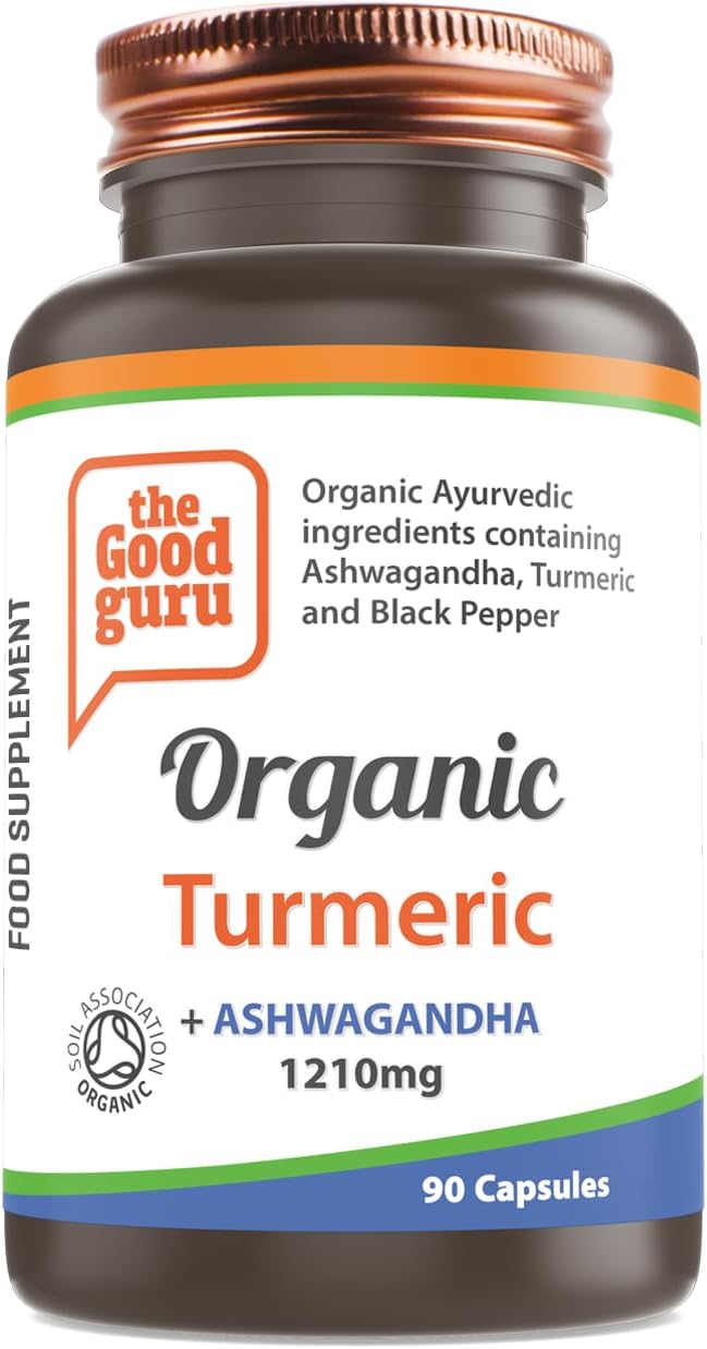 Organic Turmeric + Ashwagandha + B.Pepper (90 Capsules 1,210mg Per Serving) by | Ashwaganda Tablets for Immunity, Digestive Aid, Skin Care, Weight Loss | Painkiller and Powerful Superherb