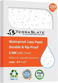 TerraSlate Weatherproof Printer Paper - 8 MIL, 8.5” x 11” (250 Sheets) | Waterproof Paper for Holiday Cards, New Year Invitations, and Winter Outdoor Use
