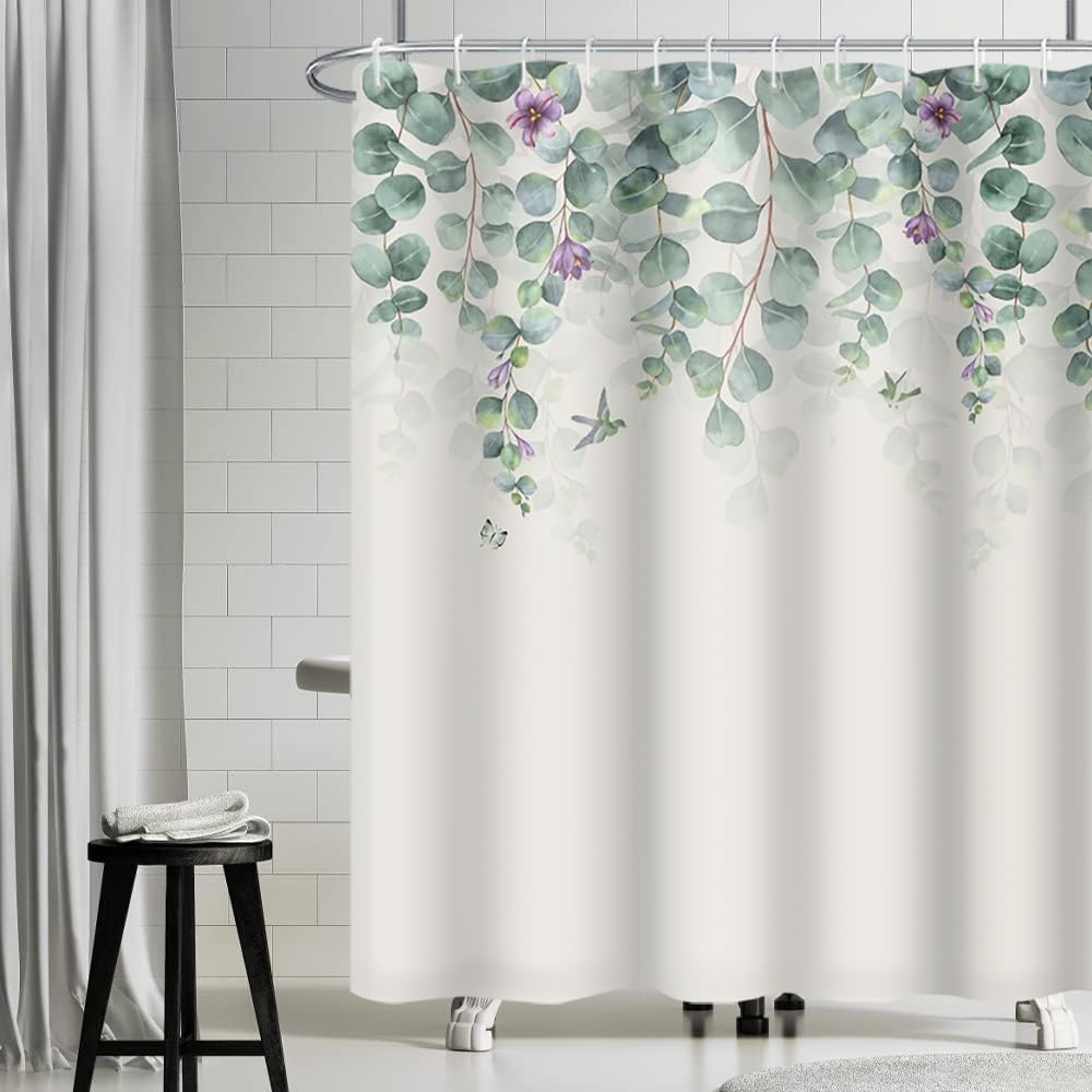 Uiiooazy Cortina de Ducha de Hoja Eucalipto, Cortinas de Ducha Verde Oro Abstracto Planta Cortinas de Baño Antimoho Impermeable Lavable Tejido de Poliéster Cortina Ducha con Ganchos 90x180cm — view 318