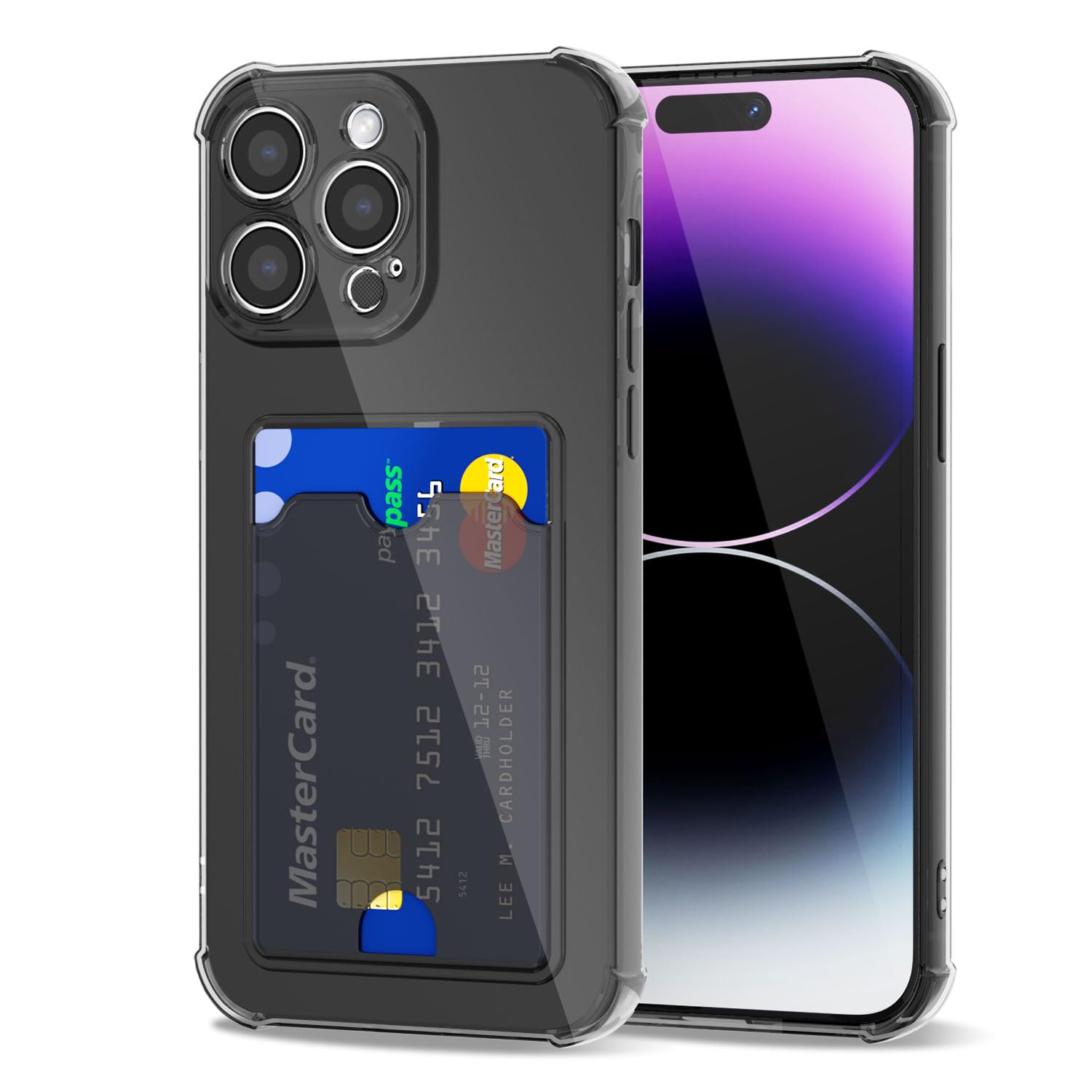 Svanove for iPhone 14 Pro Max Wallet Case with Card Holder, Cute Girly Clear Credit Card Slot Case, Thin Slim Silicone Rubber Transparent Hard Shell