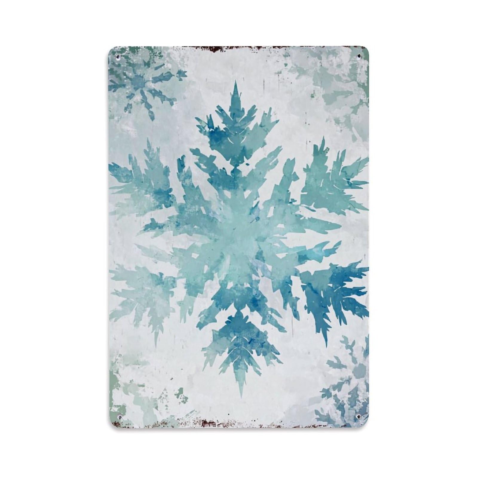 Jdyaojiesheng Vintage Snowflake Pattern Watercolor Blue White Tin Sign Retro Metal Wall Decor Metal Poster, Home Bar Garage Farmhouse Cafe Wall Art Decoration 8X12inches