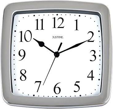 JUSTIME 8.5 Inch Water-Resistant Square Wall Clock for Bathroom, Kitchen, Boat, RV Silent Non-Ticking, Battery Operated, 3-Point Mount, Indoor Outdoor Analog Clock for Humid Areas & Marine Use