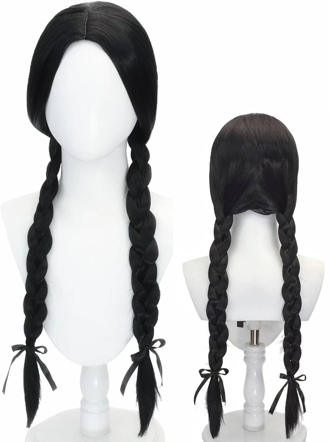 Long Black Braided Costume Wig Black Pigtails Wig 27.5'' Synthetic Hair + Net Cap for Women Halloween Daily Black Braided Wig