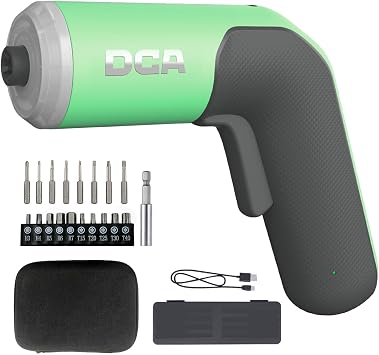 DCA 4V Electric Screwdriver Set, 5 N.m with 2000 mAh Battery, 1/4" Magnetic Hex Chuck, USB-C Charging Cable, 18 Driver Bits for Furniture Repairs, Green