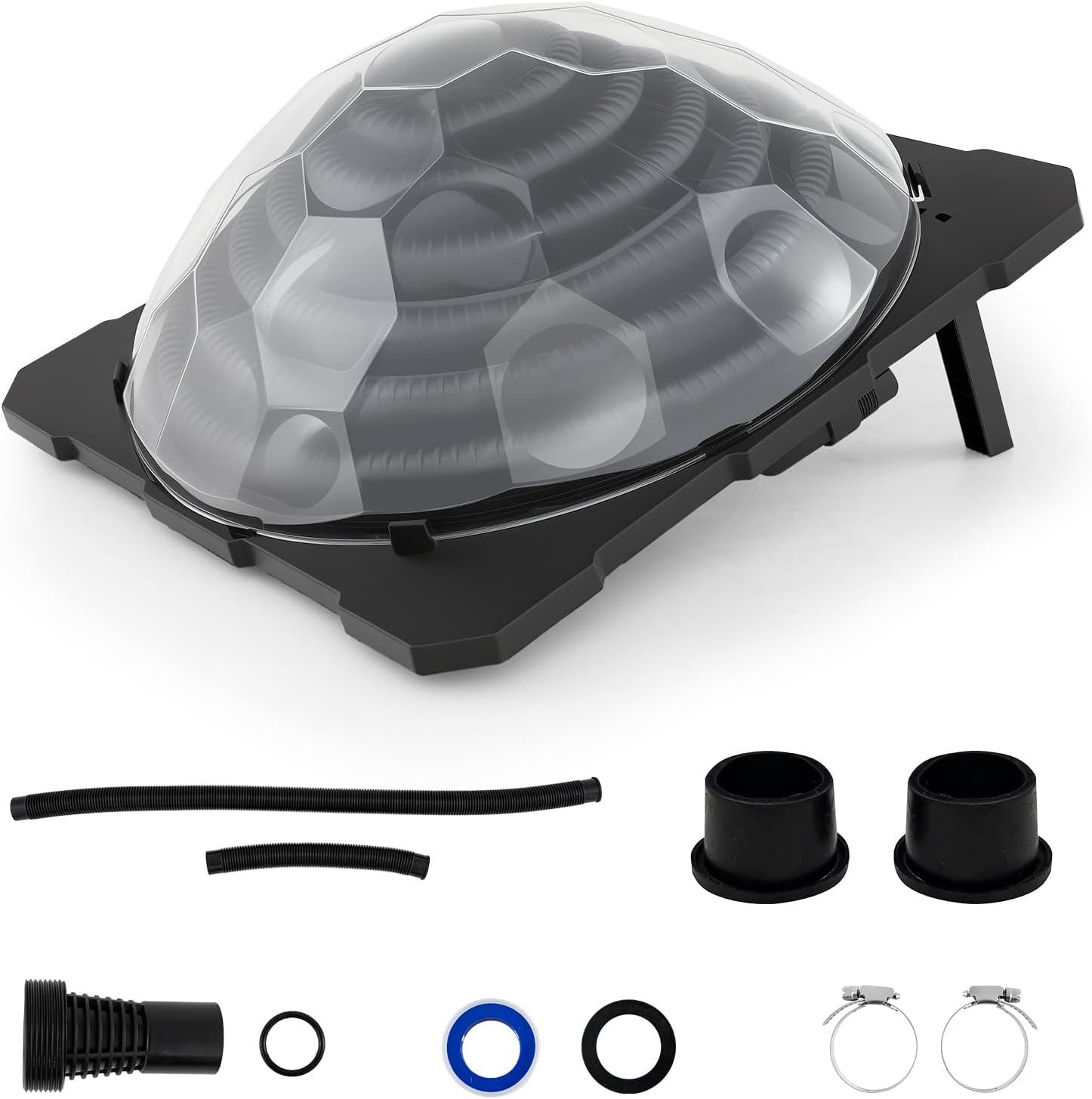 DORTALA Solar Pool Heater, Set of 2 Dome Swimming Pool Water Heater for Above Ground & Inground Pool with Black Heating Coil, Foldable Legs, Rotatable Hose Connector