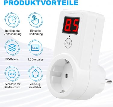2 x Countdown Timer Socket Digital Timer Countdown Timer Socket 10 Min-9 Hours 50 Min. Timer Countdown Socket 230 V (AL09G-2D)