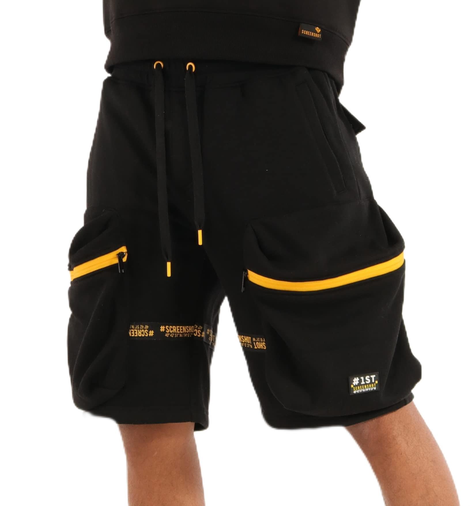 SCREENSHOT Mens Urban NYC Hip Hop Utility Fit Premium Fleece Shorts - Varsity Street Fashion SweatShorts Ribbed Wasteband