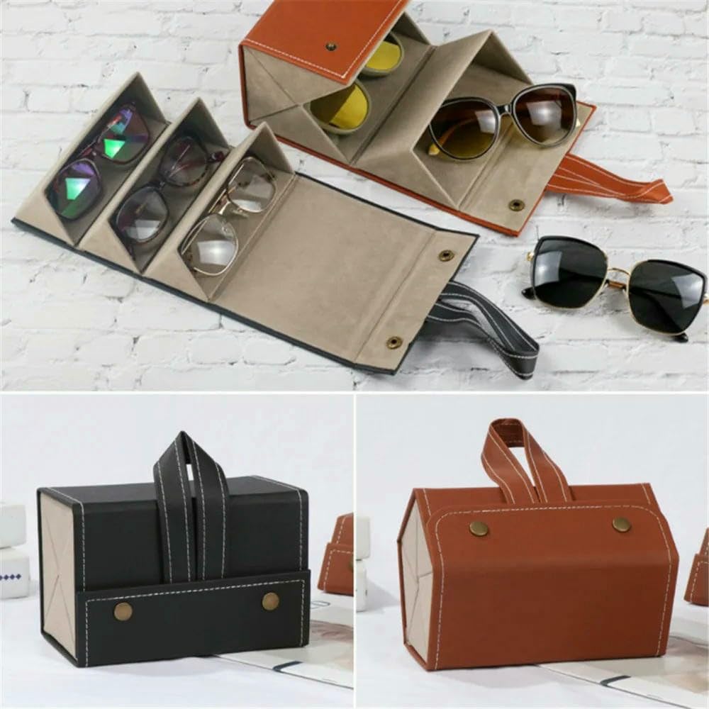 JJDFW Multifunktionale Aufbewahrungsbox für Schmuck und Brille, Geschenkbox, kariert, mehrere Fächer, Brillenetui aus PU-Leder