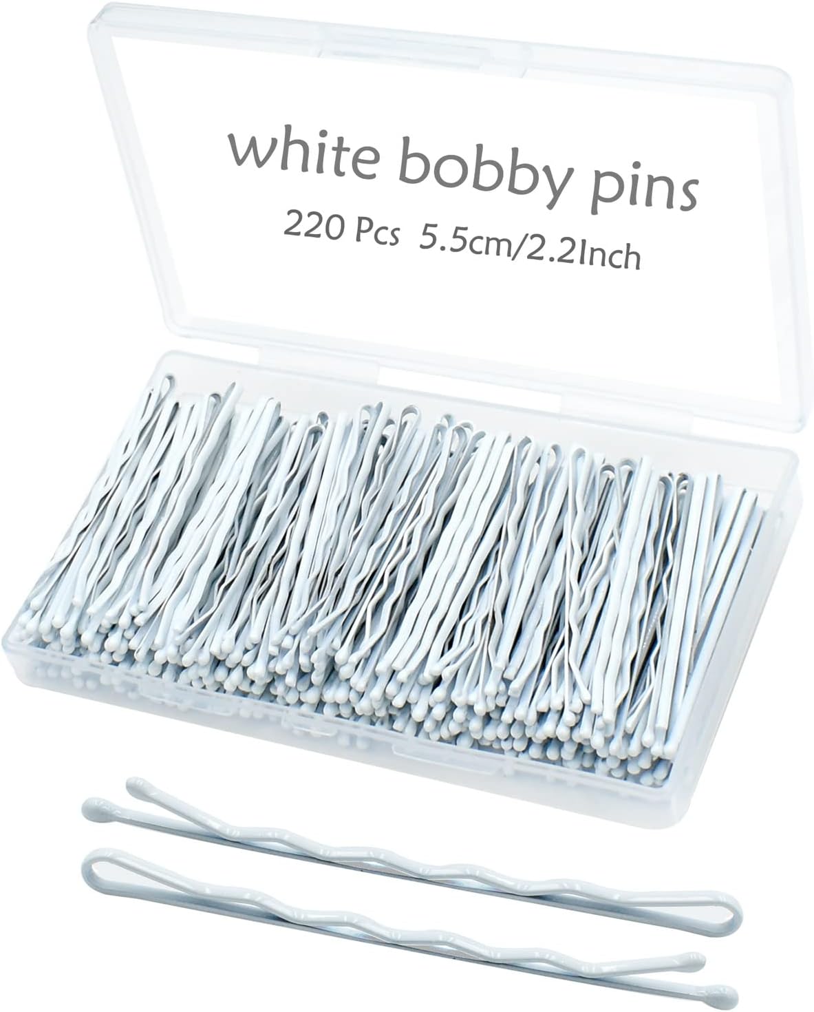 White Bobby Pins for Hair, YINGFENG 220 Count 2.2 Inch Wavy Style Hair Pins for Women, Hair Clips Bulk with Storage Box, Hairpins Perfect for Gray or White Haired Ladies