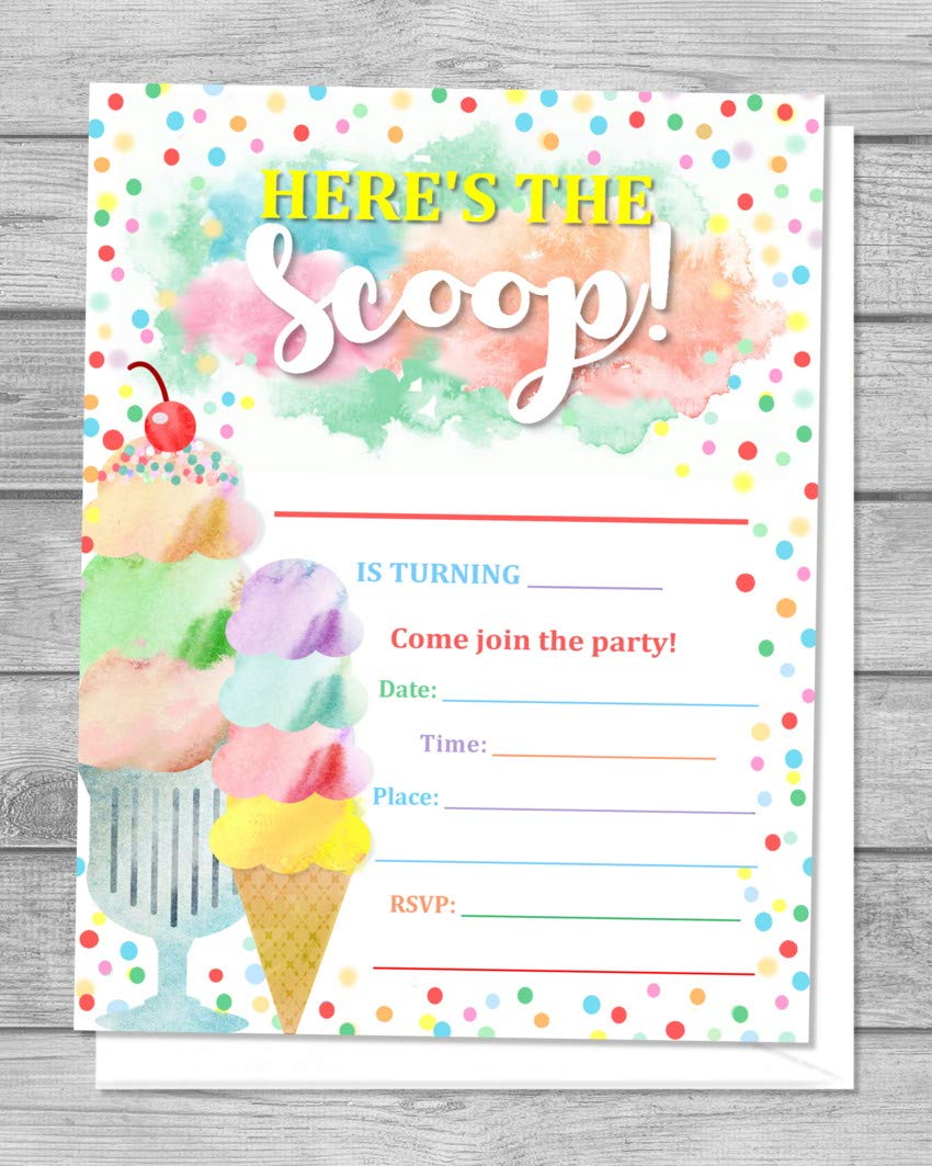 Buy Ice Cream Party Invitations, Ice Cream Birthday Party Invites With