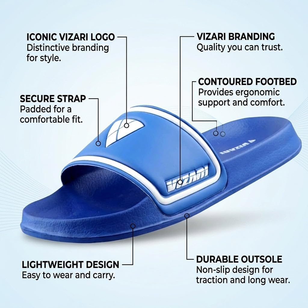 Vizari Youth Soccer Slide Sandals for Comfort and Convenience | Youth Sandals for Post-Game Recovery | Enjoy Casual Wear and Lightweight Feel with Boys Flip Flops and Girl Sandal