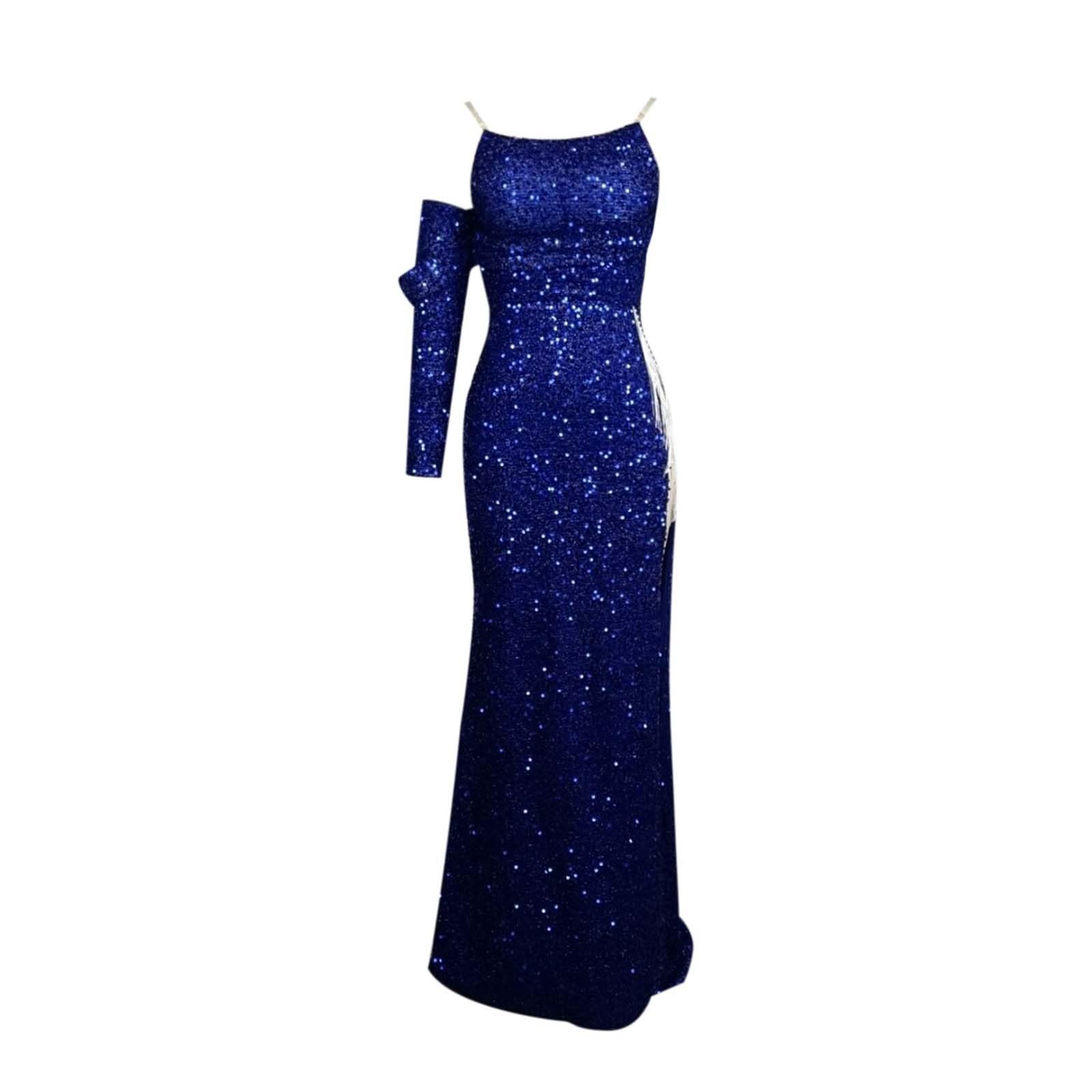 Abiti da Cerimonia Donna - Vestito da Festa con Spacco E Top A Tubino con Paillettes Sexy da Donna