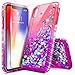 iPhone X Case, iPhone Xs Glitter Case, NageBee Liquid Quicksand Waterfall Flowing Sparkle Shiny Bling Diamond Girls Cute Case w/[Tempered Glass Screen Protector] for iPhone 10/X/Xs -Pink/Purple