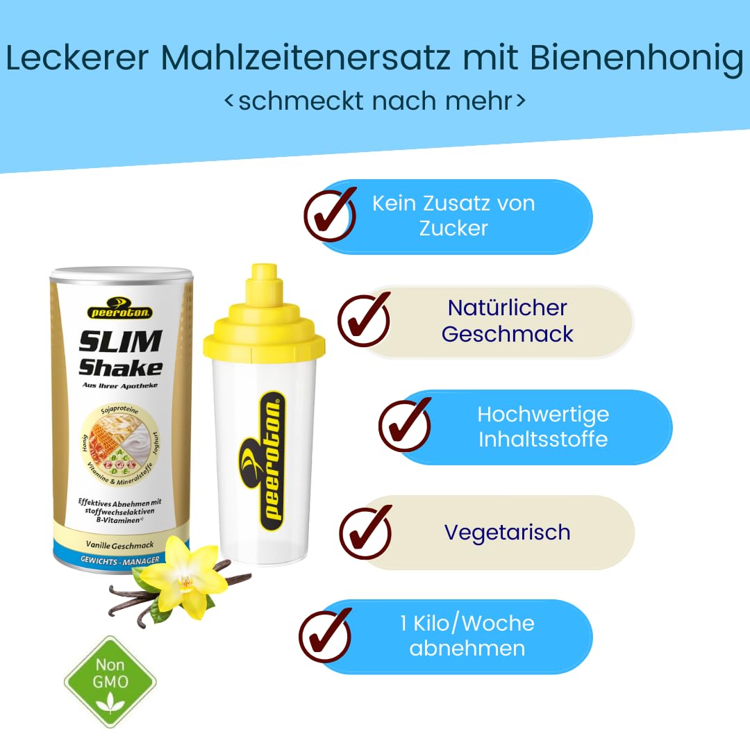 Peeroton SLIM Shake Schokolade - Diät Abnehm Shake, vegetarisch und glutenfrei, vollständiger Mahlzeitenersatz, enthält alle wichtigen Proteine, Vitamine und Mineralstoffe für schnelles Abnehmen, 500g