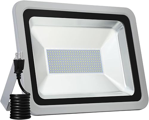 Luz de inundación LED de 200 W con enchufe, luces de trabajo LED súper brillantes de 20000 lm, luz de seguridad impermeable IP65, foco blanco frío