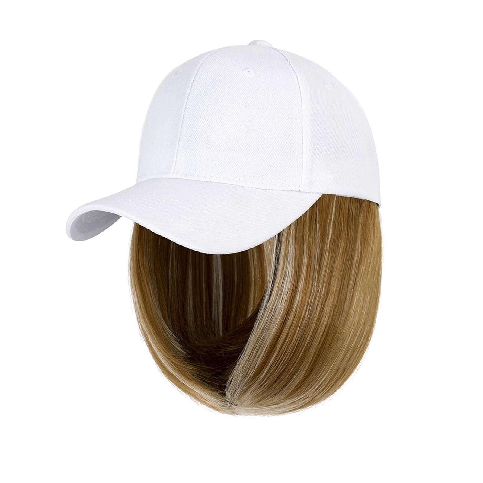 Wig Cap Peluca de béisbol ondulada corta Bob sintético Sombrero blanco/negro Pelucas Gorra con cabello Conexión natural ajustable(1)