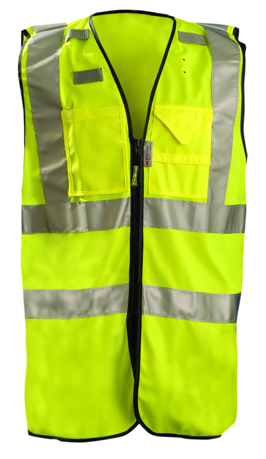 Get Special Price OccuNomix LUX-SSFULLZ-YXL High Visibility Premium Solid Dual Stripe Full Surveyor Safety Vest with Pockets, Class 2, 100% ANSI Polyester Tricot with 2” 3M Scotchlite Reflective Material, Yellow, X-Large